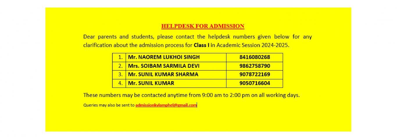 HELPDESK FOR ADMISSION FOR THE ACADEMIC  SESSION 2024-25